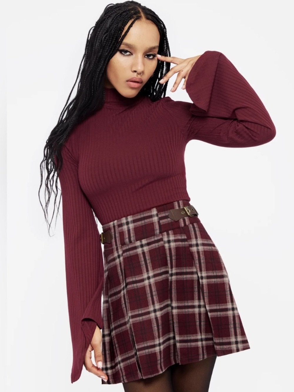 Disturbia Burgundy Ribbed Cowl Neck Sweater